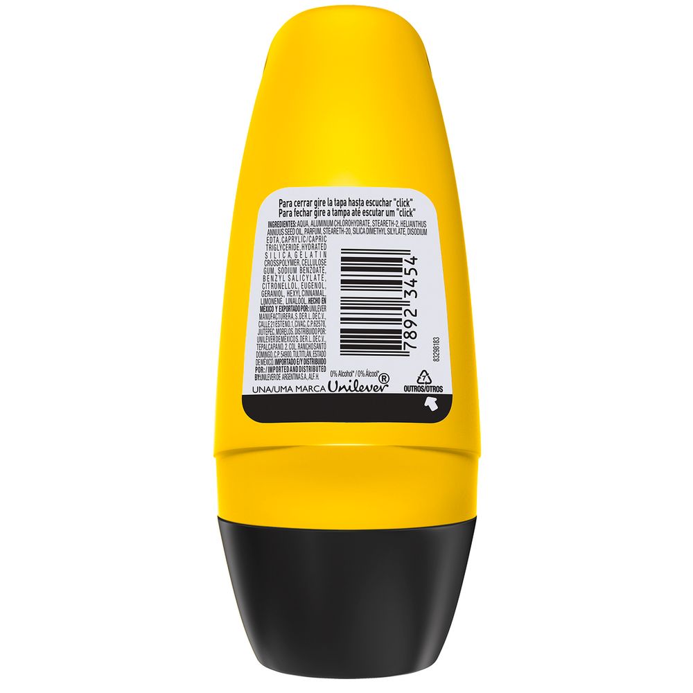 Verso do desodorante Rexona Roll-on Masculino V8 com informações da embalagem