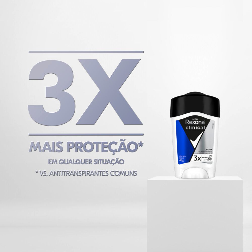 Imagem promocional Rexona Men Clinical Clean destacando 3x mais proteção