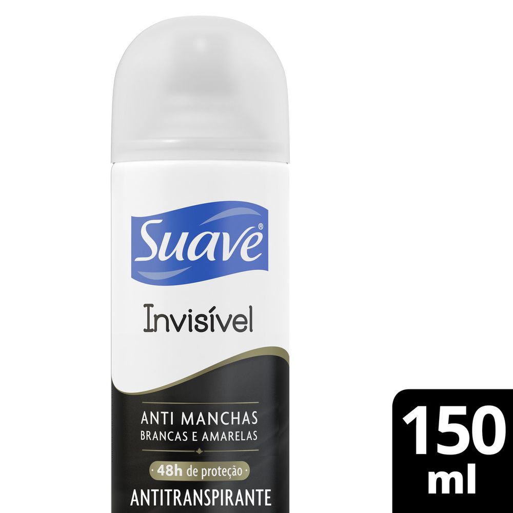 Frontal do desodorante Suave Invisible Feminino 150ml - embalagem aerosol branca e preta