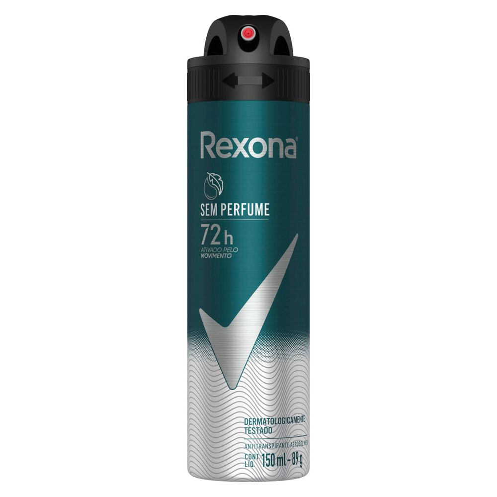 Desodorante Rexona Masculino Sem Perfume aerosol 150ml - embalagem frontal verde e prata