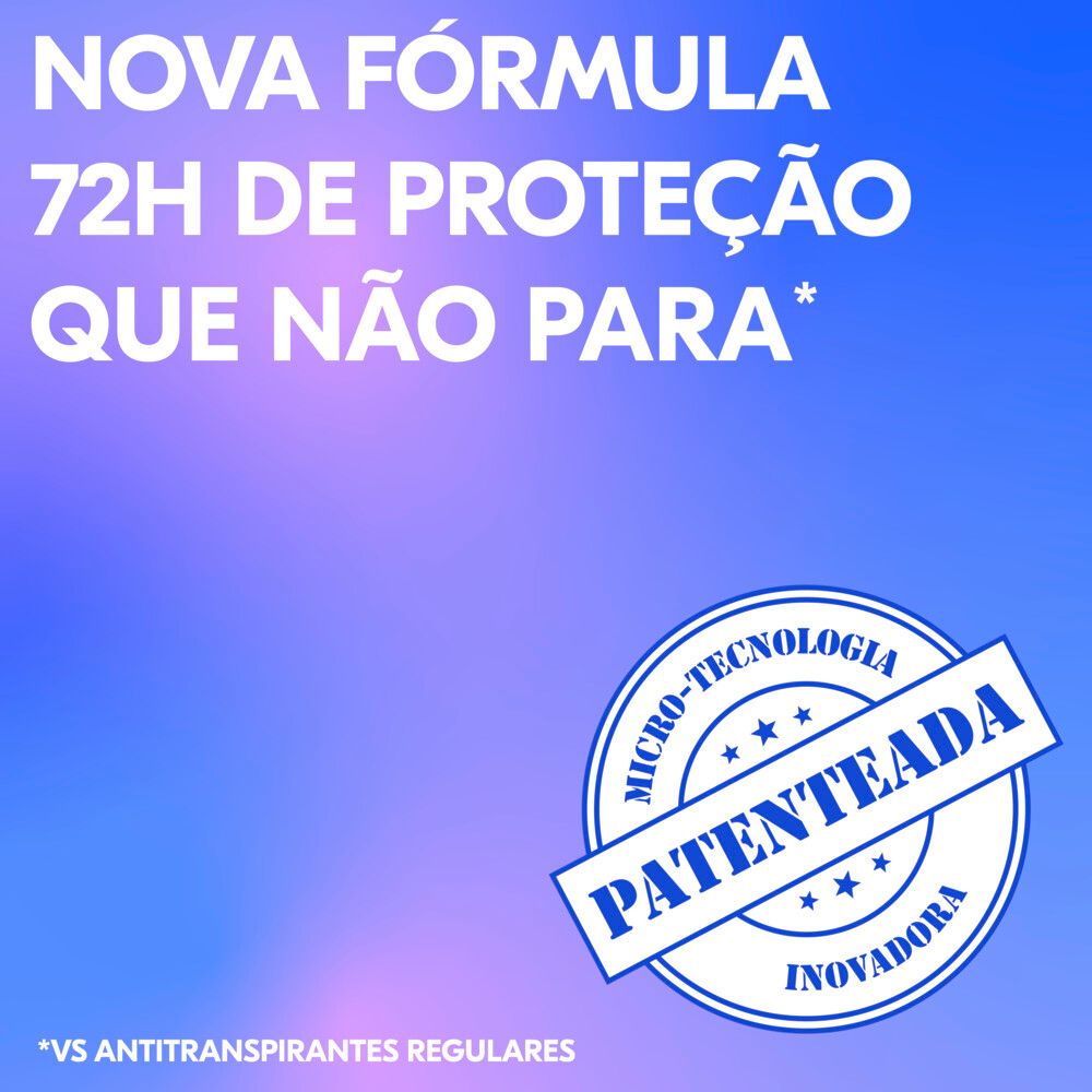 Imagem destacando selo de nova fórmula 72h e informações sobre tecnologia