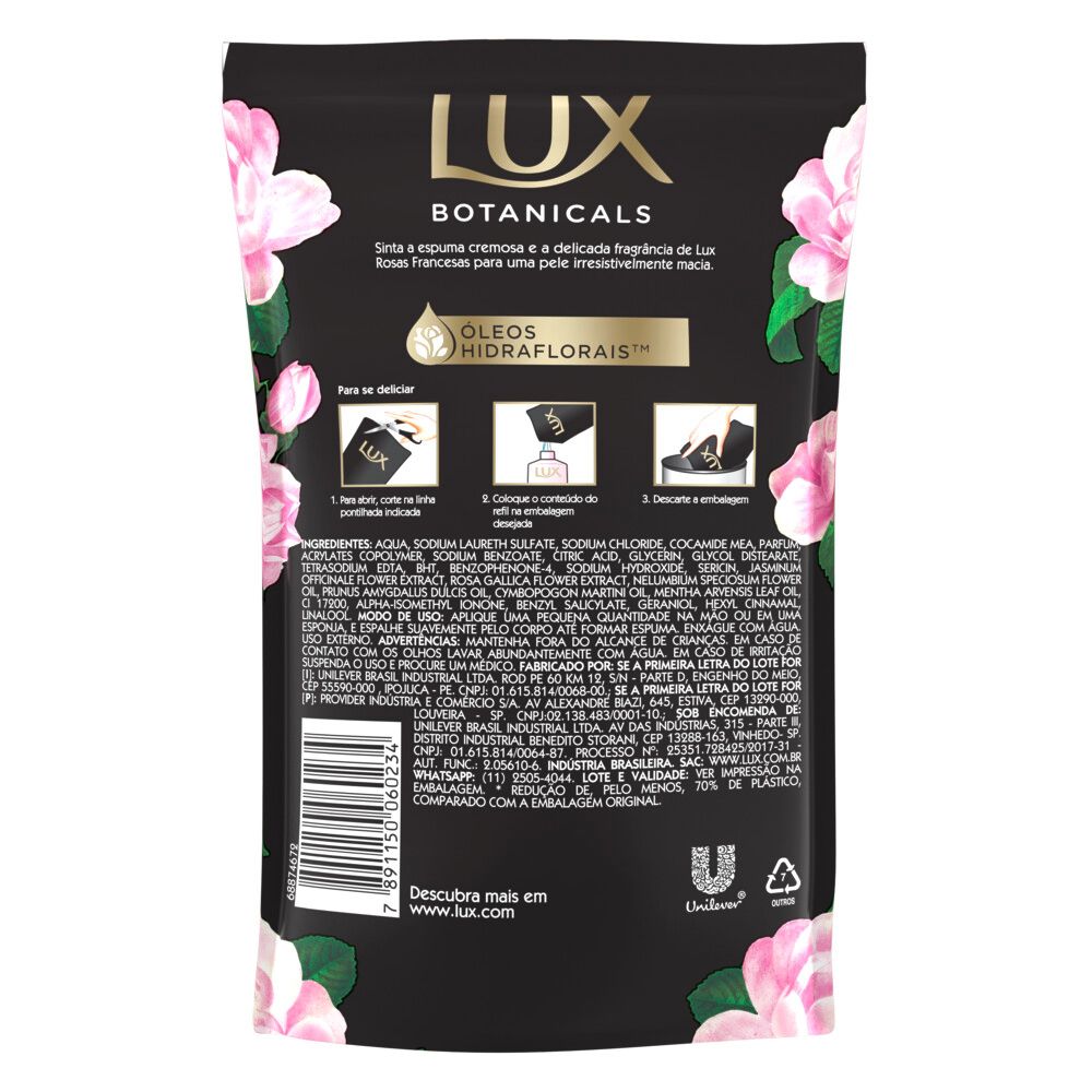 Traseira do refil com informações de uso e ingredientes