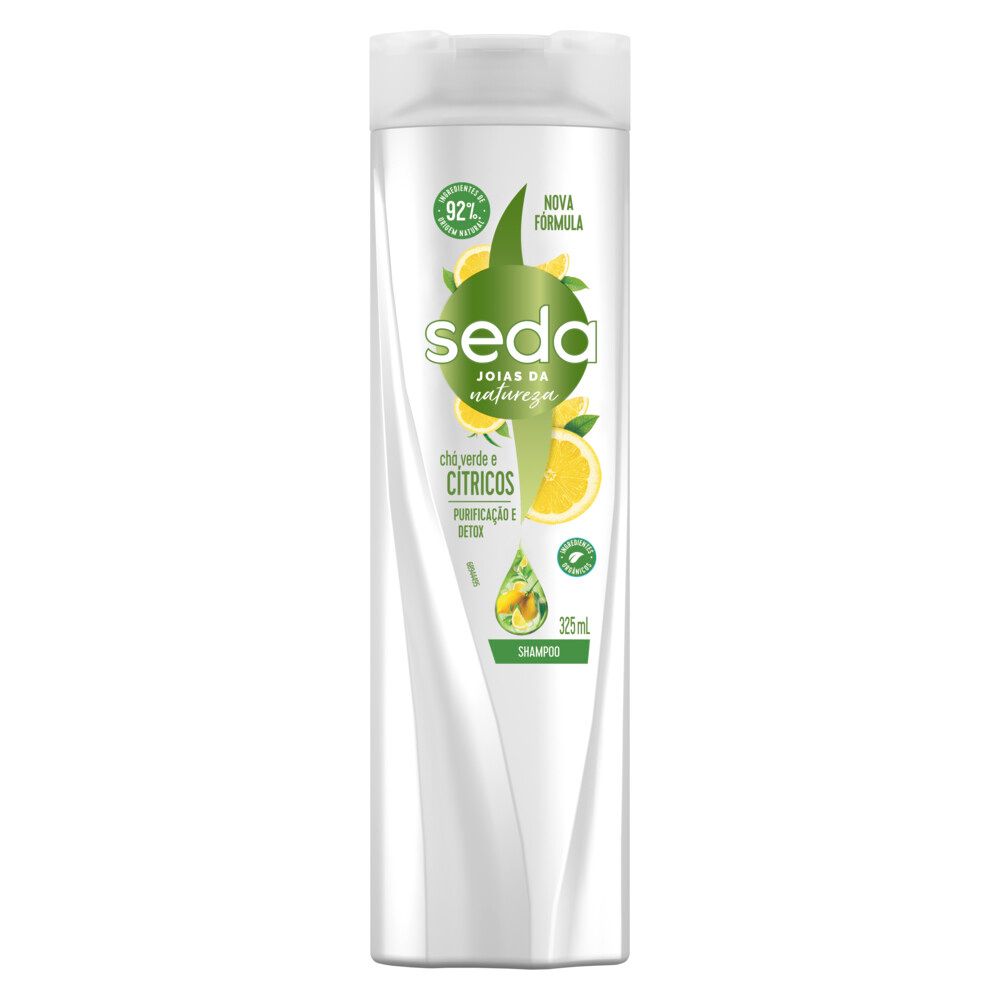 Frontal do frasco branco do Shampoo Seda Recarga Natural Pureza Detox 325ml