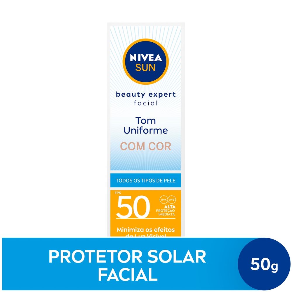 Protetor Solar Facial NIVEA SUN Beauty Expert Com Cor FPS 50 50g - embalagem