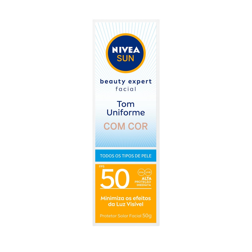 Detalhe frontal da embalagem do NIVEA SUN Beauty Expert com cor