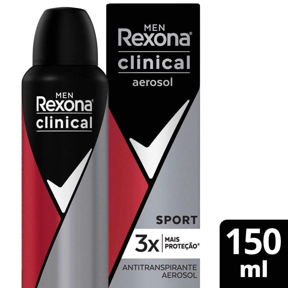 Desodorante aerosol Rexona Clinical Sport 150ml com embalagem e caixa
