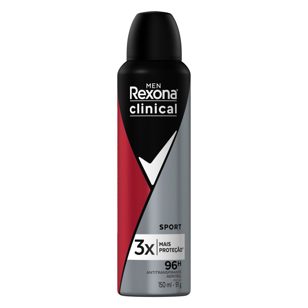 Frontal do desodorante aerosol Rexona Clinical Sport 150ml