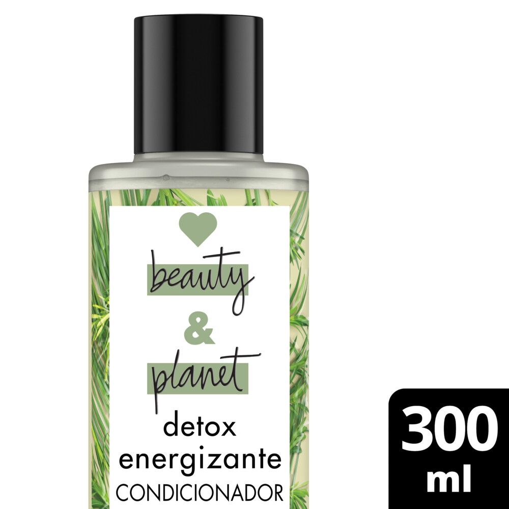 Condicionador Love Beauty And Planet Detox Energizante 300ml - frasco translúcido com rótulo e elementos verdes