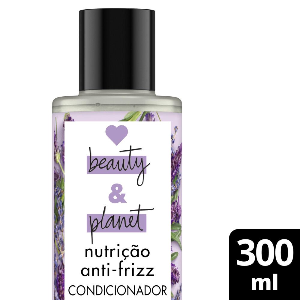 Condicionador Love Beauty and Planet Nutrição Antifrizz 300 ml frontal com ilustrações de lavanda