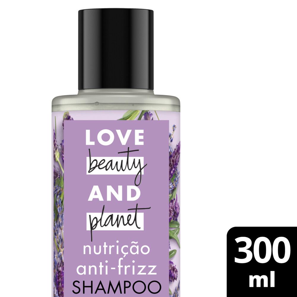 Frontal do frasco Shampoo Love Beauty and Planet Nutrição Antifrizz 300 ml