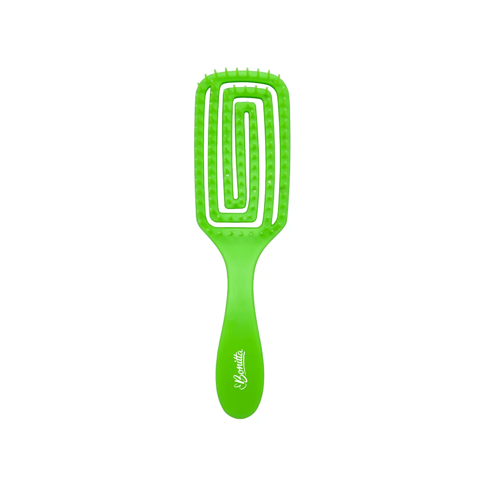 Escova Bonitta Flex Wety Raquete Média verde — destaque das cerdas e cabo