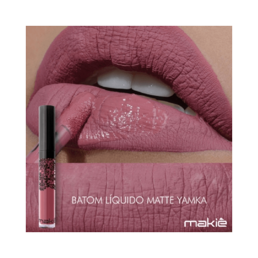 Aplicação do Batom Líquido Matte Makiê Yamka nos lábios mostrando textura matte