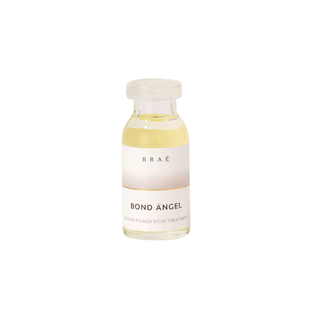 Ampola de Tratamento Braé Power Dose Bond Angel 13ml vista frontal, vidro transparente com líquido amarelo claro