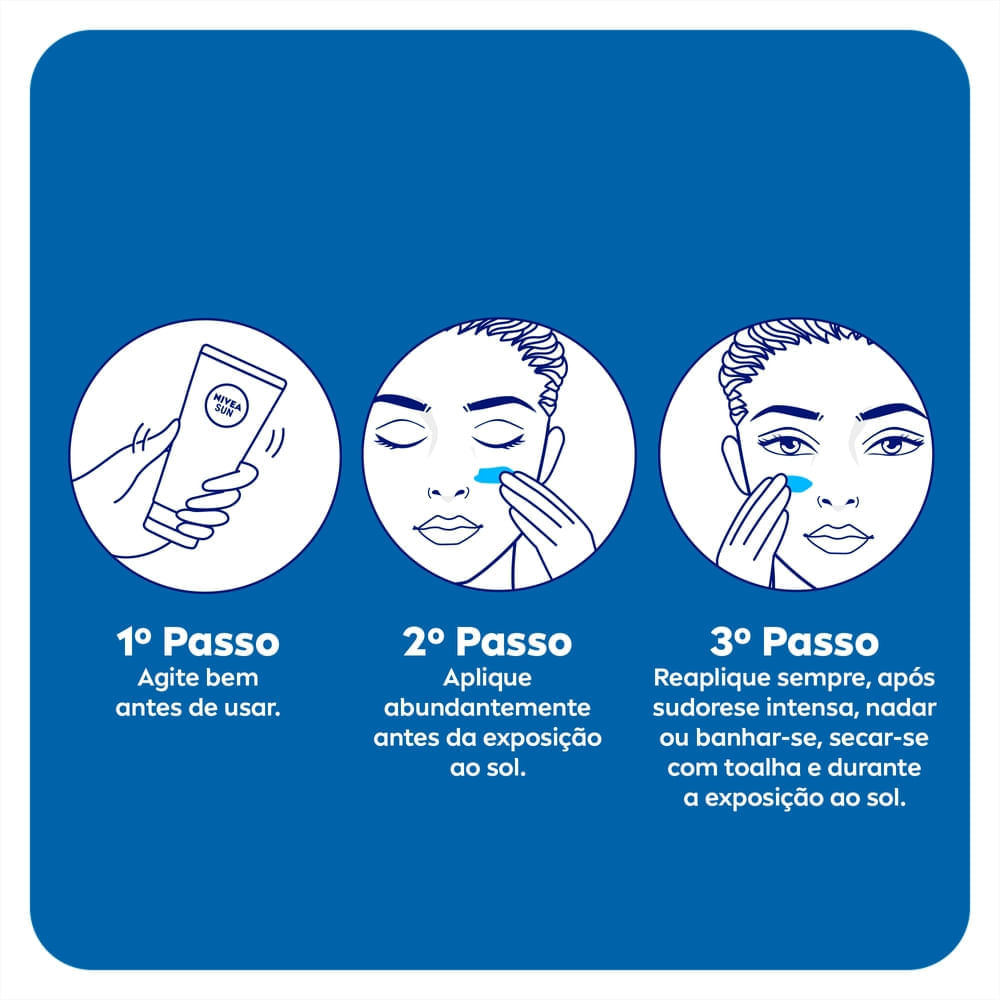 Imagem com instruções de uso do protetor solar Nivea Sun Toque Seco Antissinais