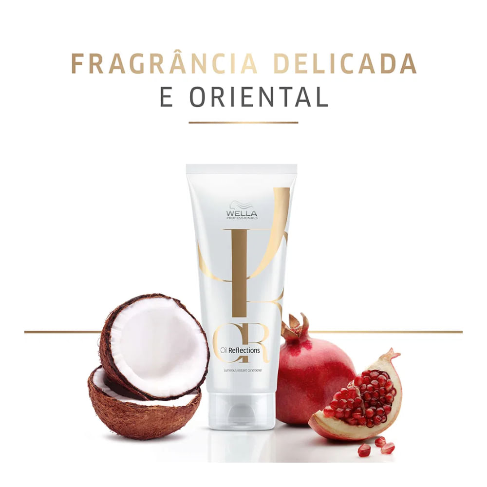 Condicionador Wella Oil Reflections 200ml com ingredientes naturais ao lado