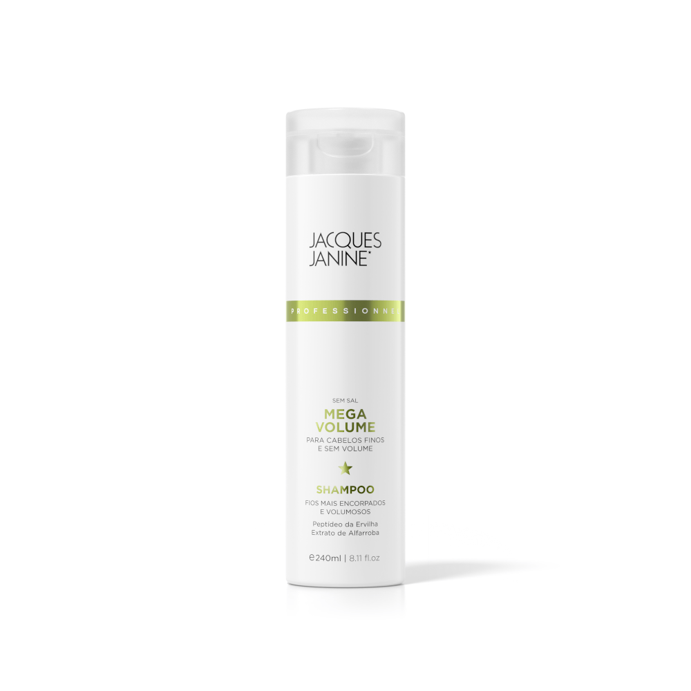 Frasco branco do Shampoo Jacques Janine Volume Cabelos Finos 240ml vista frontal