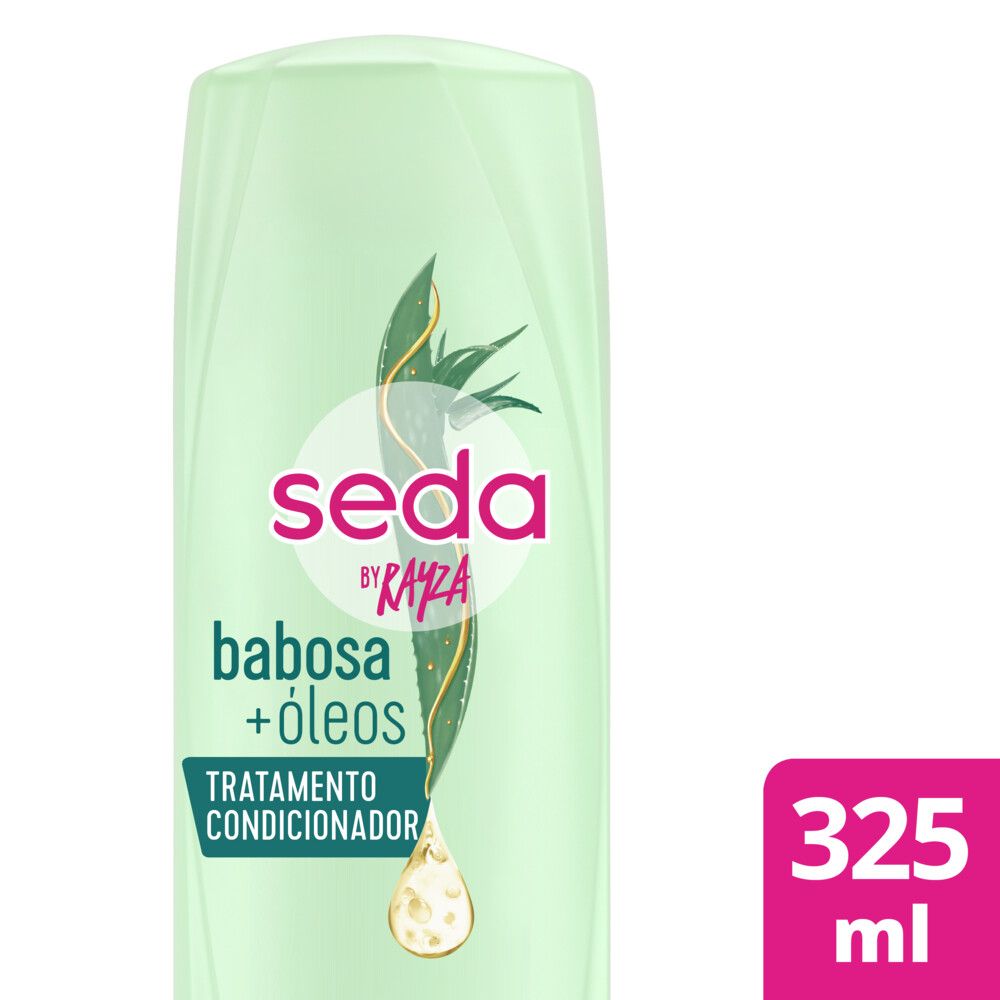 Close da embalagem do condicionador Seda By Rayza Babosa e Óleos 325ml