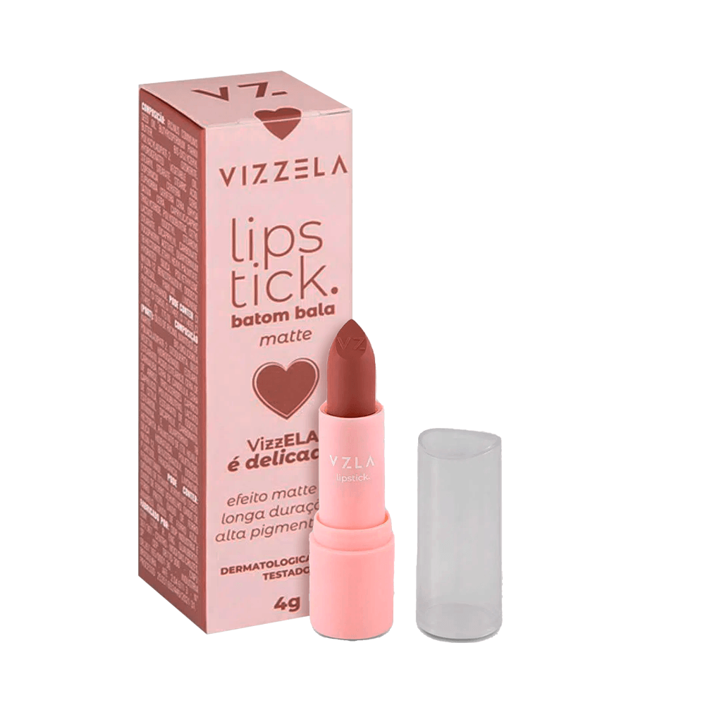 Batom Bala Vizzela Lipstick Cor 01 - Delicada embalagem e batom aberto