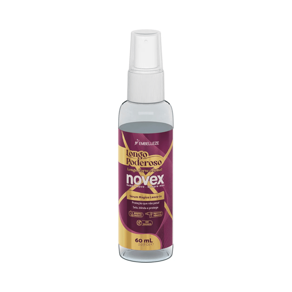 Frasco spray transparente Novex Sérum Mágico Leave-In 60ml
