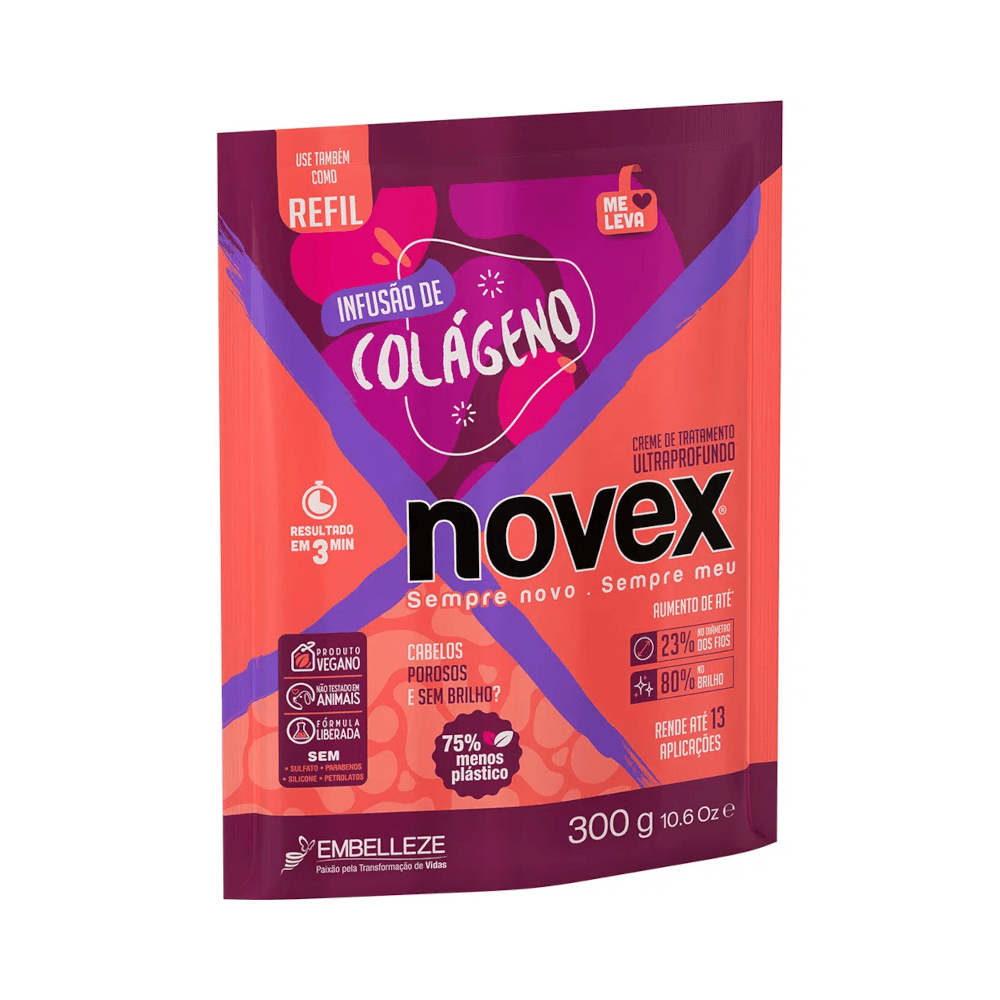 Refil Novex Infusão de Colágeno 300g - embalagem frontal coral/roxo