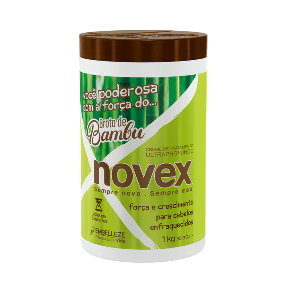 Creme de Tratamento Novex Broto de Bambu 1000g - pote branco com rótulo verde