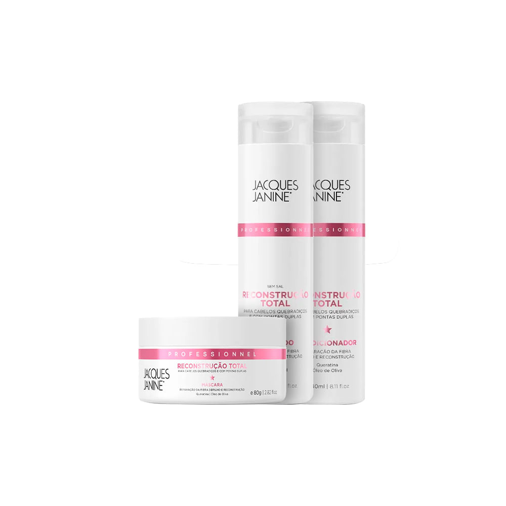 Kit Jacques Janine Recostrução Total: shampoo 240ml, condicionador 240ml e máscara 80g