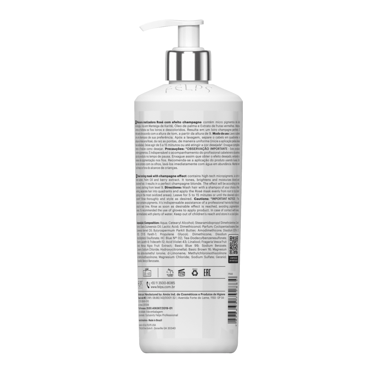 Verso do frasco com informações e ingredientes