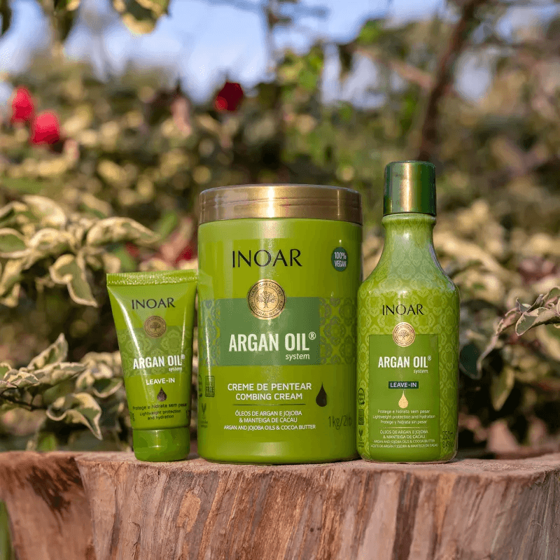 Coleção Inoar Argan Oil System com leave-in 50g ao ar livre