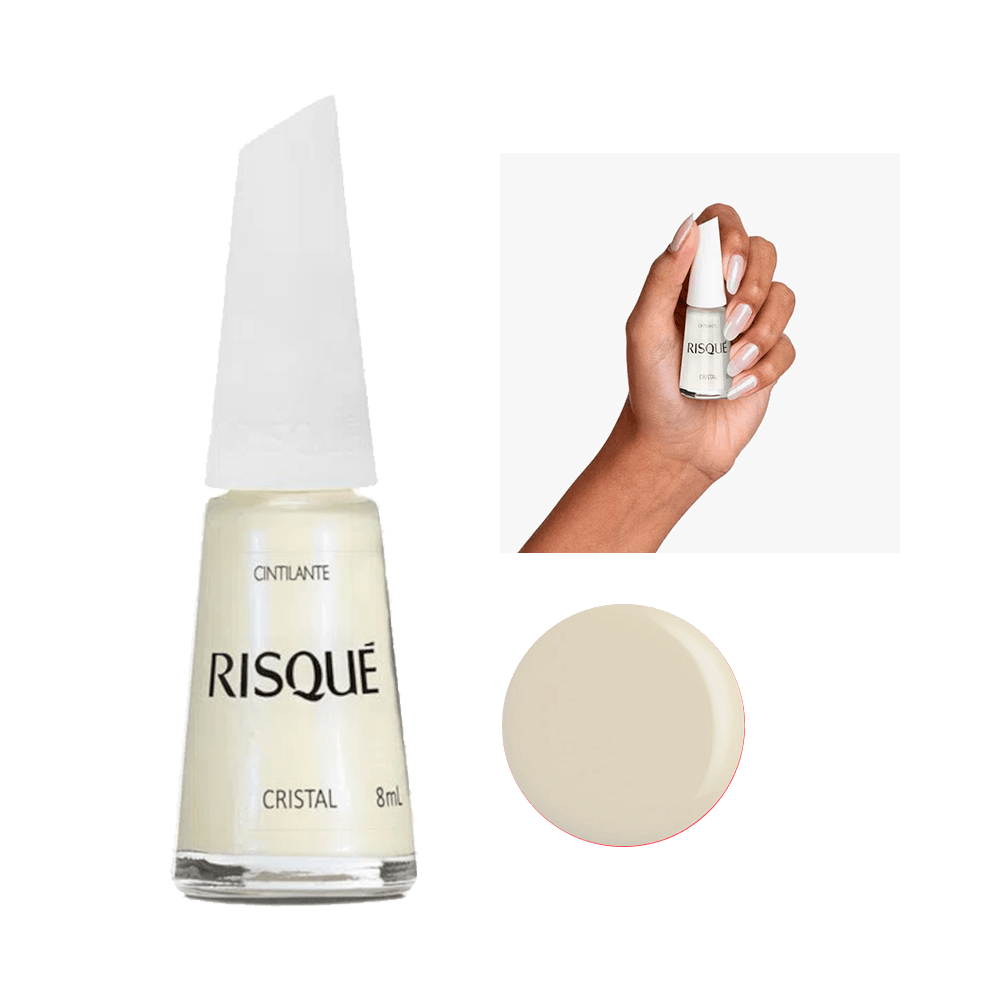 Esmalte Risqué Branco Cintilante Cristal frasco transparente 8 ml