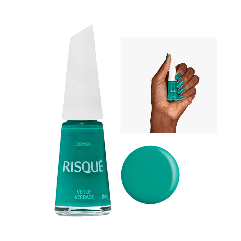 Esmalte Risqué Coloridos Ver de Verdade 8 ml - frasco e unhas pintadas