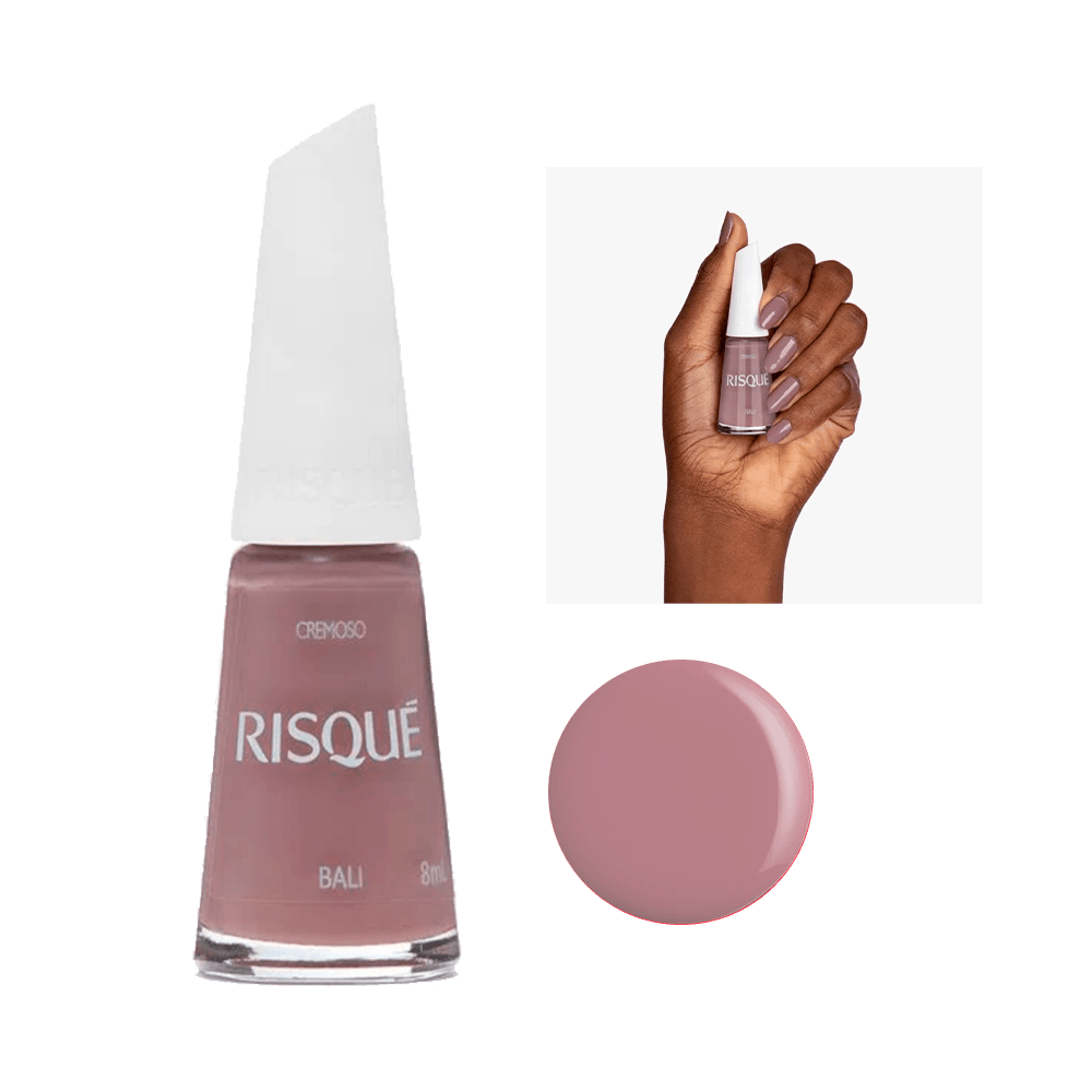 Esmalte Risqué Bali cremoso 8ml - frasco transparente com tampa branca