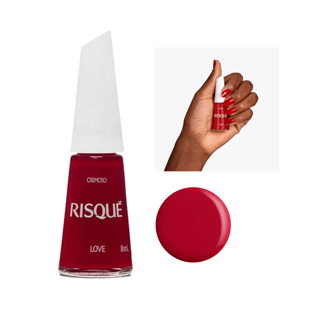Esmalte Risqué Cremoso Love vermelho 8ml - frasco com tampa branca