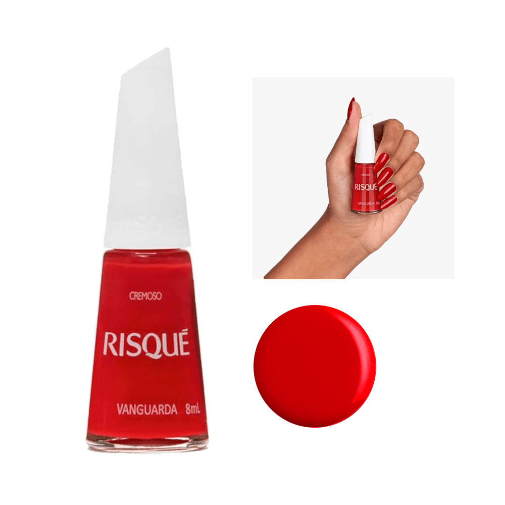 Esmalte Risqué Cremoso Vanguarda 8 ml - frasco e amostra da cor