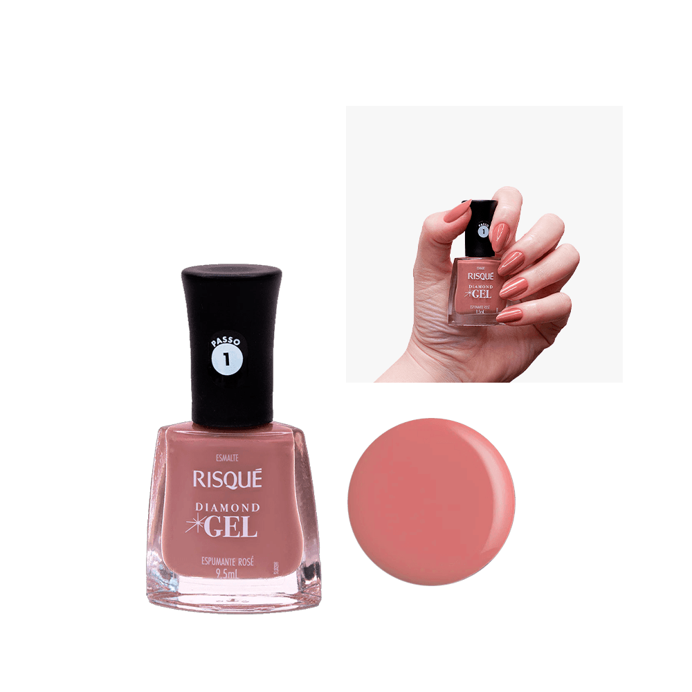Esmalte Risqué Diamond Gel Espumante Rosé - frasco frontal 9,5ml
