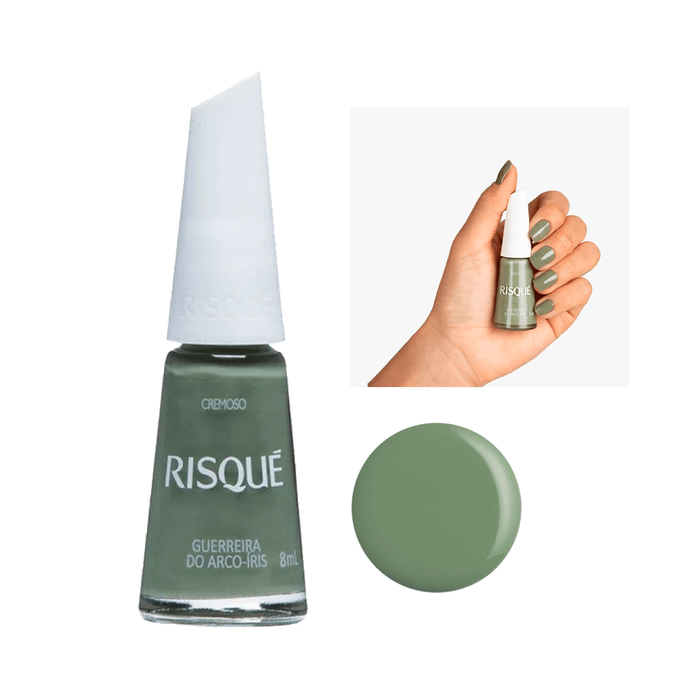 Esmalte Risqué Guerreira do Arco-Íris verde cremoso em frasco de 8ml