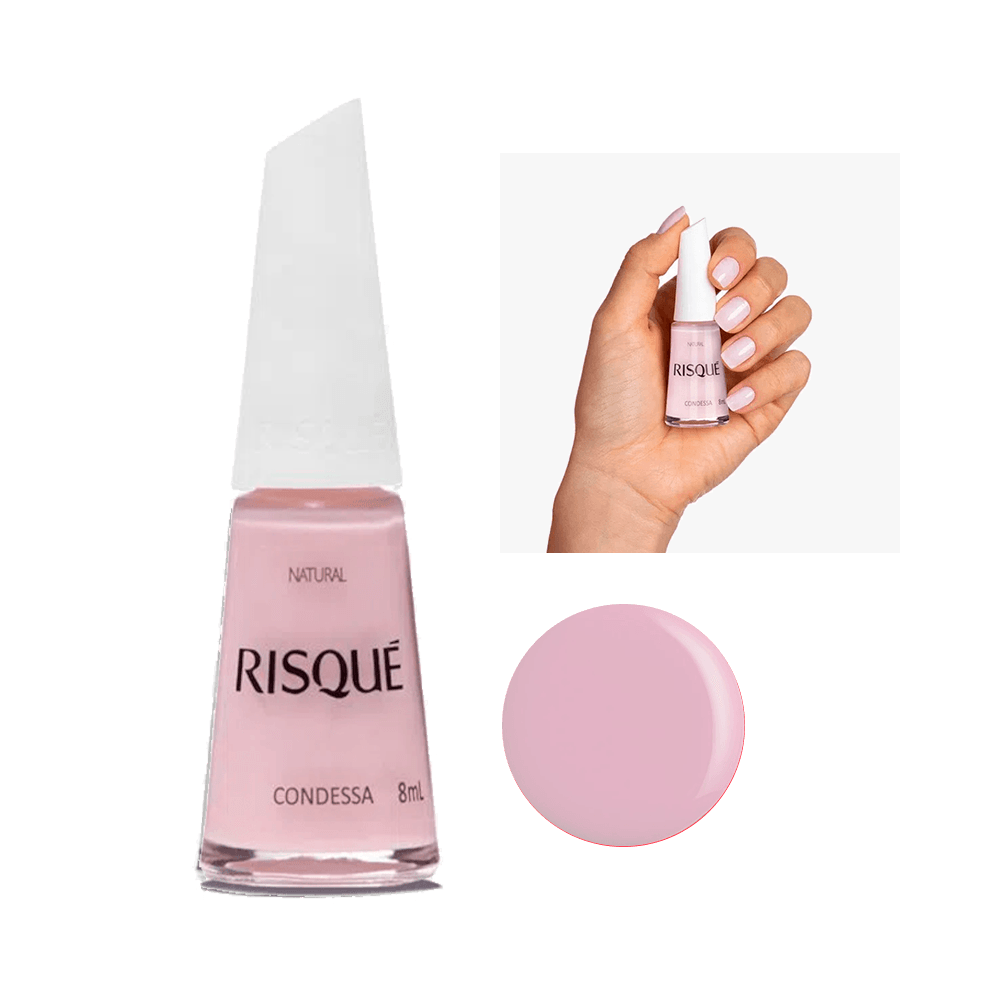 Esmalte Risqué Natural Condessa Rosa Claro 8ml - frasco transparente com tampa branca