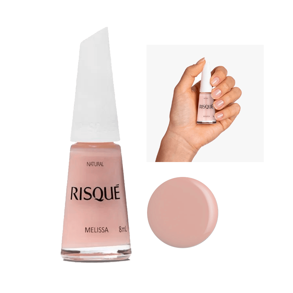 Esmalte Risqué Nudes Natural Melissa - frasco de vidro com tampa branca, cor nude suave
