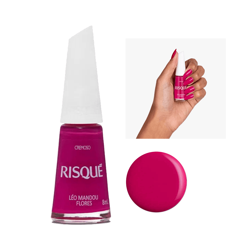 Frasco de esmalte Risqué 'Léo Mandou Flores' cor rosa cremoso 8ml