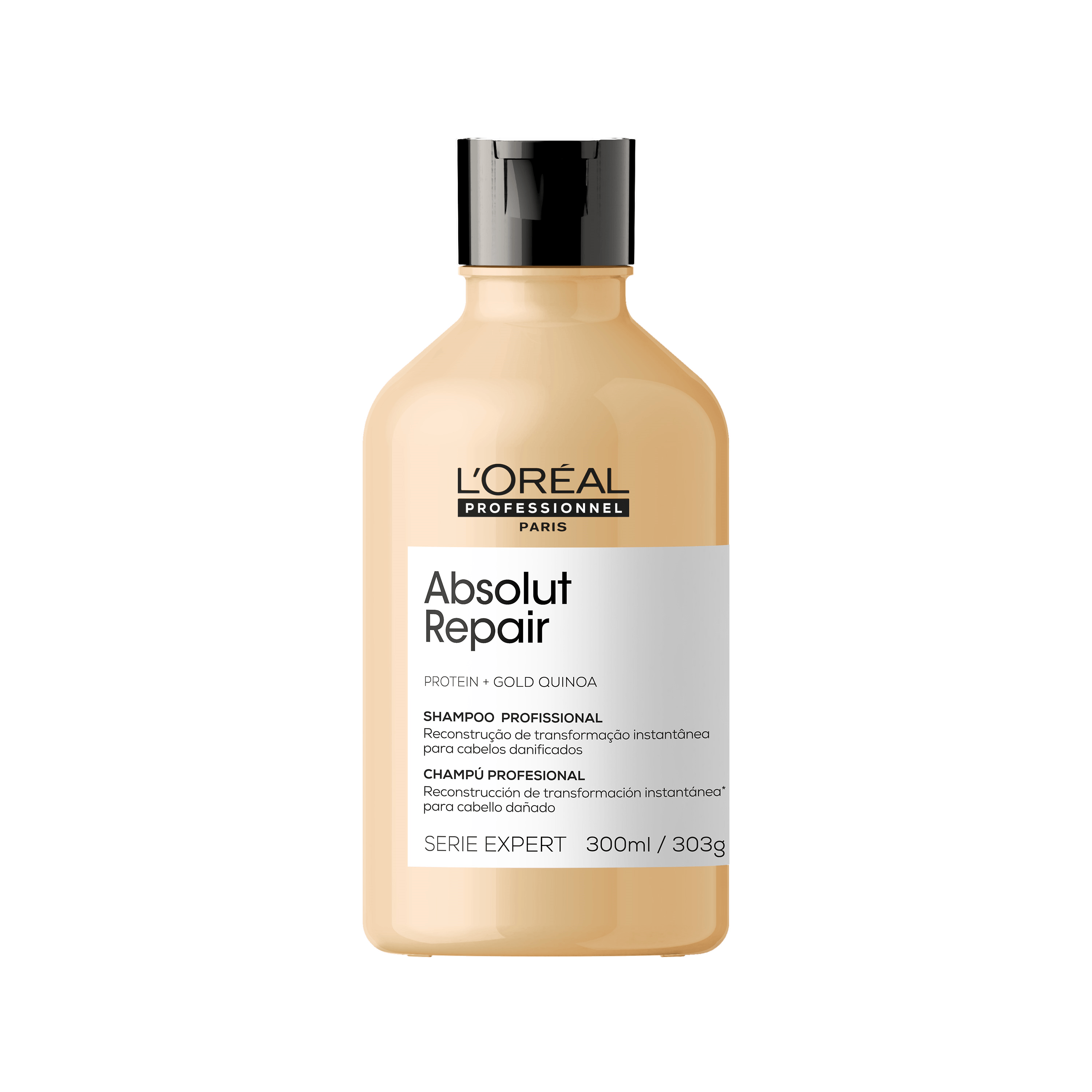 Shampoo Absolut Repair 300ml mostrando rótulo e detalhes do produto