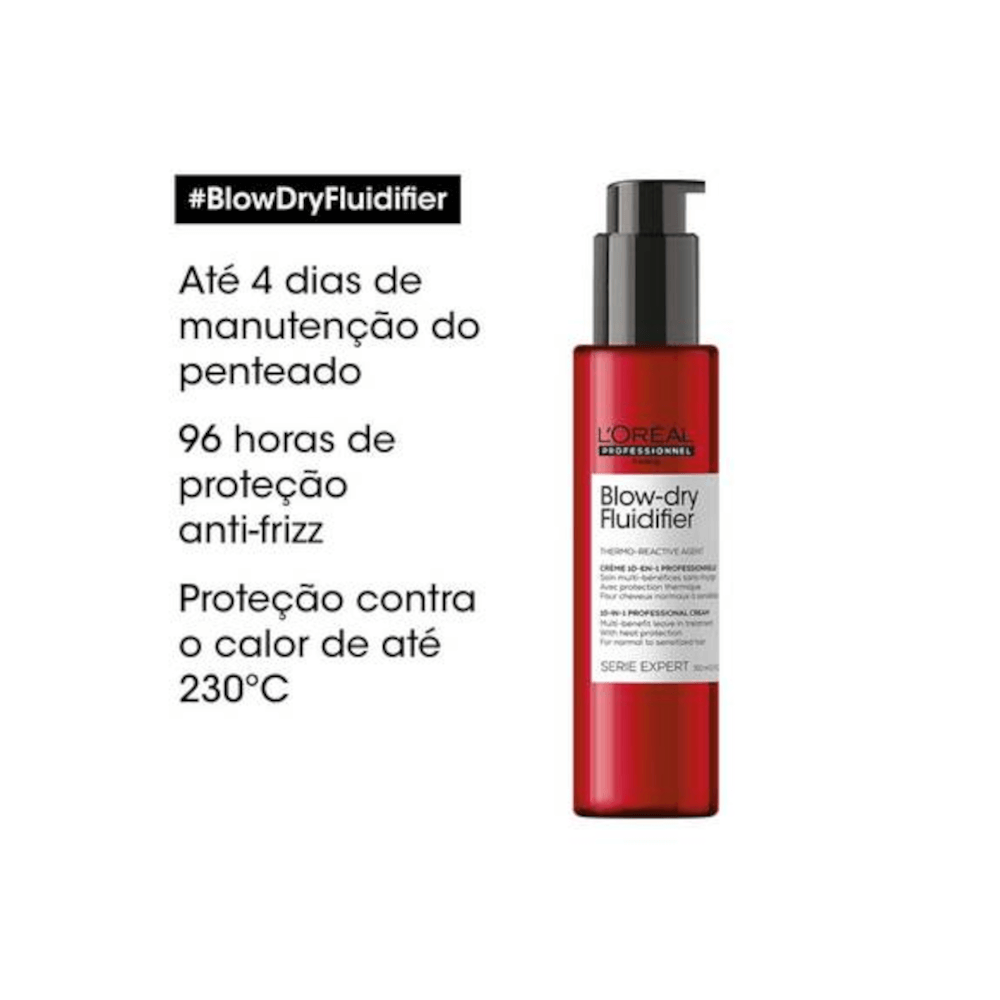 Embalagem do Leave-in Blow Fluidifier destacando proteção térmica e duração do efeito
