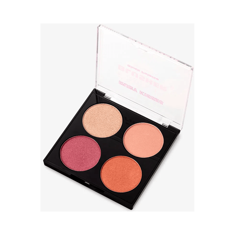 Paleta Ruby Kisses Rare Blusher vista lateral com tampa aberta mostrando as quatro cores