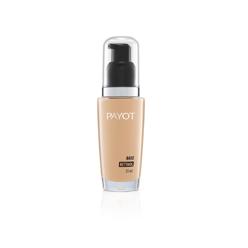 Frasco transparente da Base Líquida Payot Retinol 40 com pump