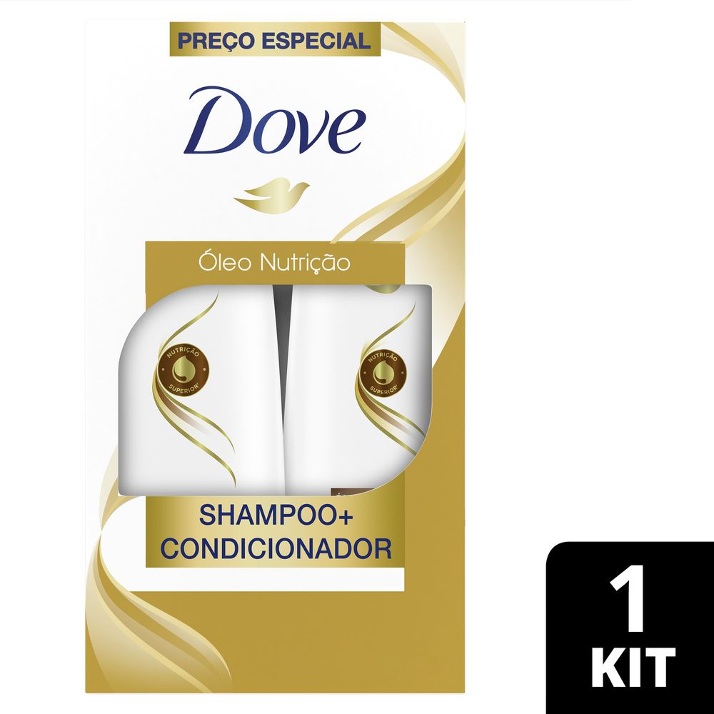 Embalagem do kit Dove Óleo Nutrição mostrando shampoo 400 ml e condicionador 200 ml