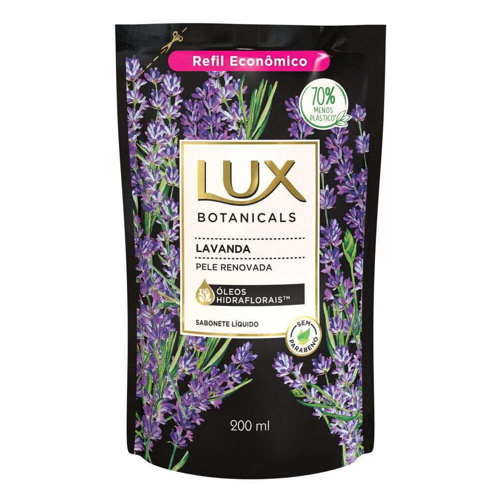 Refil Sabonete Líquido Lux Botanicals Lavanda 200ml - embalagem com ilustrações de lavanda