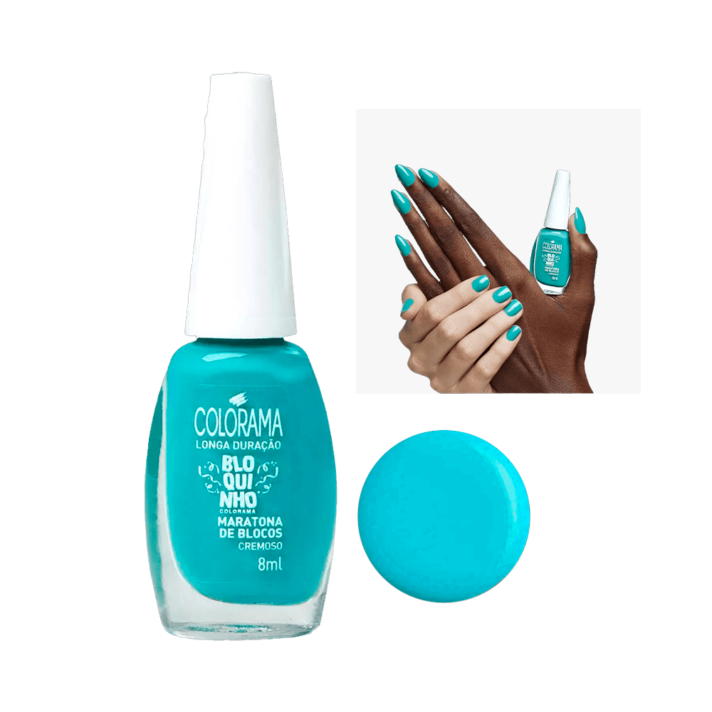 Esmalte Colorama Bloquinho Maratona de Blocos Azul Cremoso 8ml, frasco transparente com tampa branca