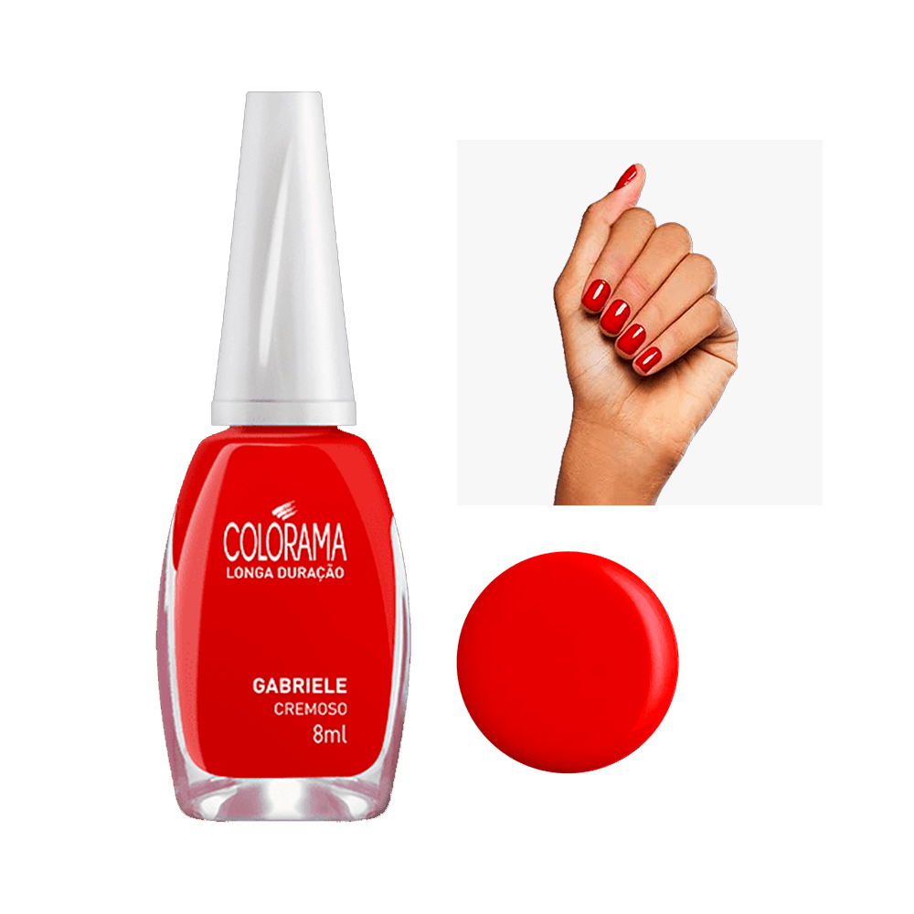 Esmalte Colorama Cremoso Gabriele 8ml - frasco em vidro transparente e cor vermelha intensa