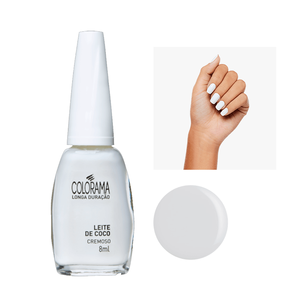 Esmalte Colorama Leite de Coco 8ml com amostra da cor em unha