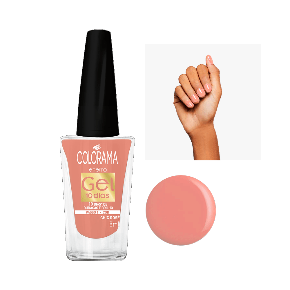Esmalte Colorama Gel Chic Rosé 8ml - frasco com esmalte rosa claro e tampa preta