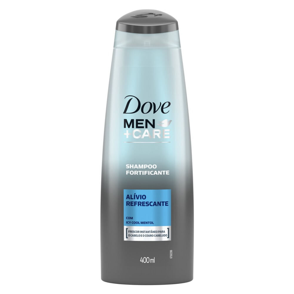 Frontal do frasco do Shampoo Dove Men+Care Alívio Refrescante 400ml