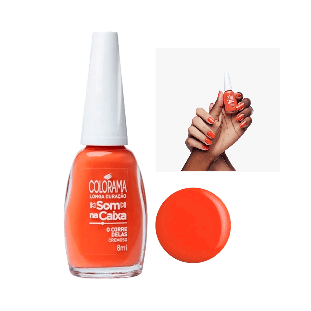 Esmalte Colorama Som Na Caixa O Corre Delas - frasco e unhas pintadas